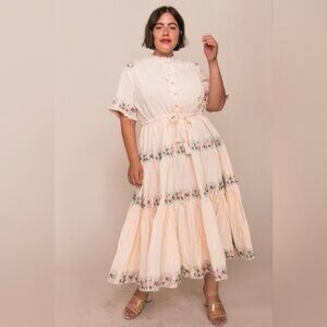 Ivy City Cream Tiered Floral-Trim Dress